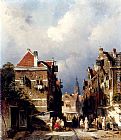 Charles Henri Joseph Leickert Canvas Paintings - A Dutch Street Scene